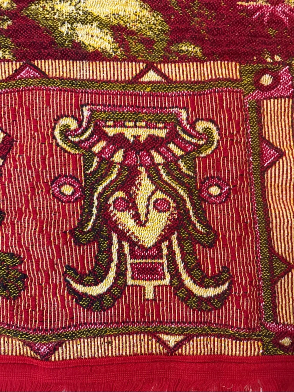 Woven Weave Atzec Mayan POPIS Warrior Princess Thick Blanket Red Yellow 83x79”